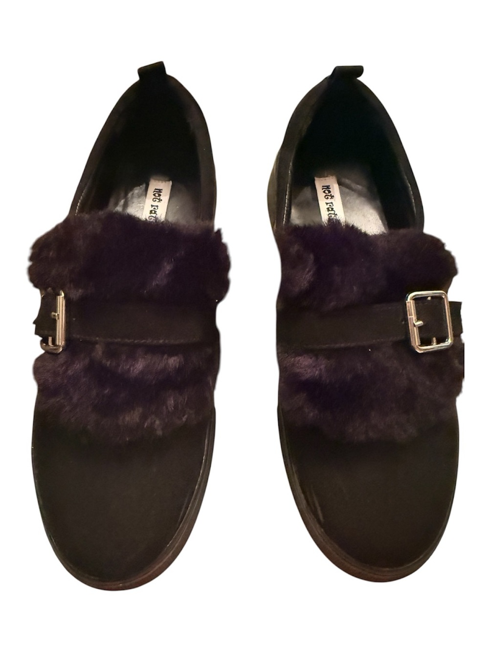Women's Fur-Trim Slip-On Loafers in black